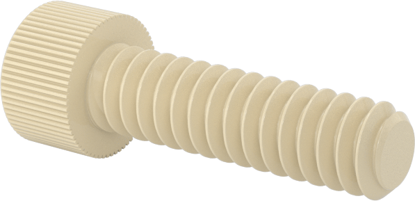 Cam Dolgulu Naylon Soket Başlı Vidalar, 6-32 Diş Boyutu, 1/2" Uzunluk, Krem
