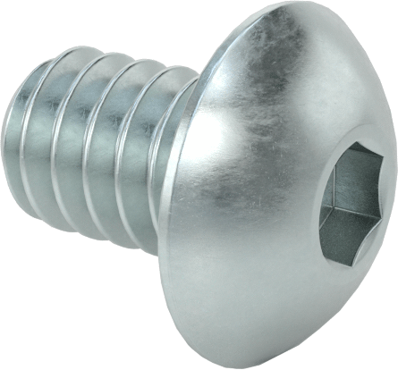 Çinko Kaplı Düğme Başlı Altıgen Soketli Vida, Alaşımlı Çelik, 2-56 Diş Boyutu, 1/8" Uzunluk