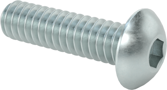 Çinko Kaplı Düğme Başlı Altıgen Soketli Vida, Alaşımlı Çelik, 3-48 Diş Boyutu, 3/8" Uzunluk