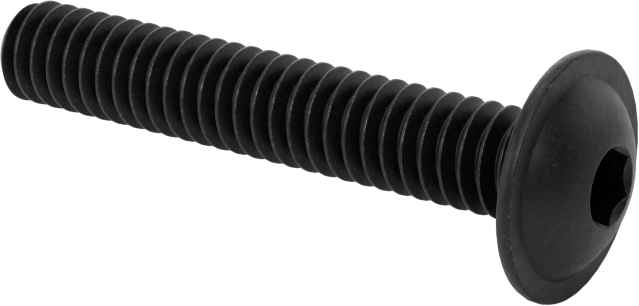 Siyah Oksit Flanşlı Düğme Başlı Altıgen Soketli Vida, Alaşımlı Çelik, 1/4"-20 Diş Boyutu, 1-1/2" Uzunluk