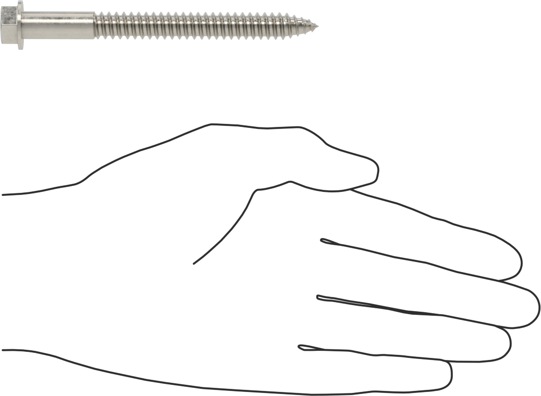 316 Paslanmaz Çelik Flanşlı Altıgen Başlı Ahşap Vida, 3/8" Vida Boyutu, 4" Uzunluk