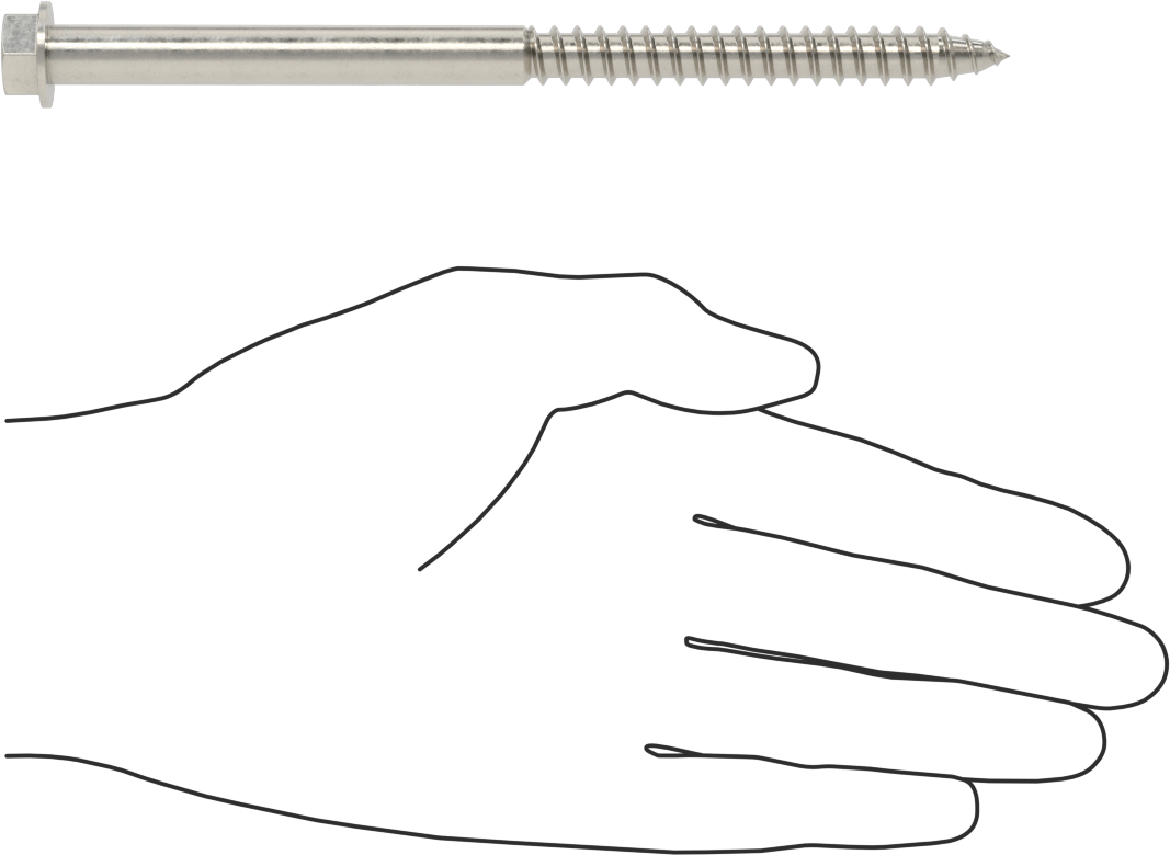 316 Paslanmaz Çelik Flanşlı Altıgen Başlı Ahşap Vida, 3/8" Vida Boyutu, 6 inç Uzunluk