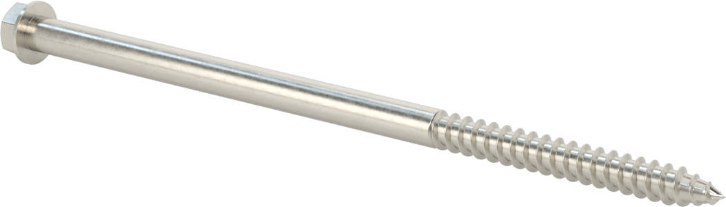 316 Paslanmaz Çelik Flanşlı Altıgen Başlı Ahşap Vida, 3/8" Vida Boyutu, 8" Uzunluk