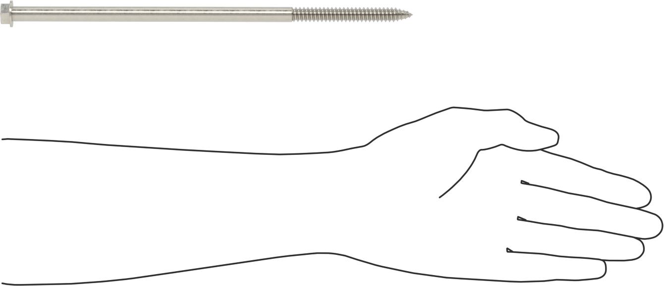 316 Paslanmaz Çelik Flanşlı Altıgen Başlı Ahşap Vida, 3/8" Boyut, 10" Uzunluk