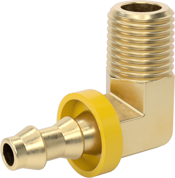 Hava ve Su için Pirinç Takmalı Hortum Bağlantısı, Dirsek, 1/4" Hortum İç Çapı, 1/4 NPTF Erkek Uç