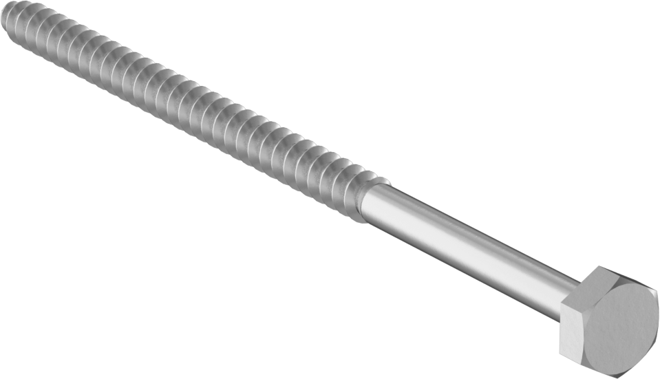 Çinko Kaplı Çelik Altıgen Başlı Ahşap Vida, 1/4" Vida Boyutu, 5 inç Uzunluk
