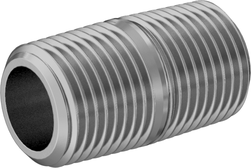 Kalın Cidarlı Pirinç Dişli Boru Nipeli, Her İki Ucu Dişli, 1/2 NPT, 1-1/2" Uzunluk