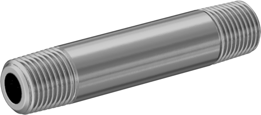 Kalın Cidarlı Pirinç Dişli Boru Nipeli, Her İki Ucu Dişli, 1/8 NPT, 2" Uzunluk