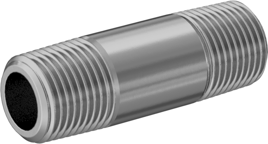 Kalın Cidarlı Pirinç Dişli Boru Nipeli, Her İki Ucu Dişli, 3/8 NPT, 2" Uzunluk