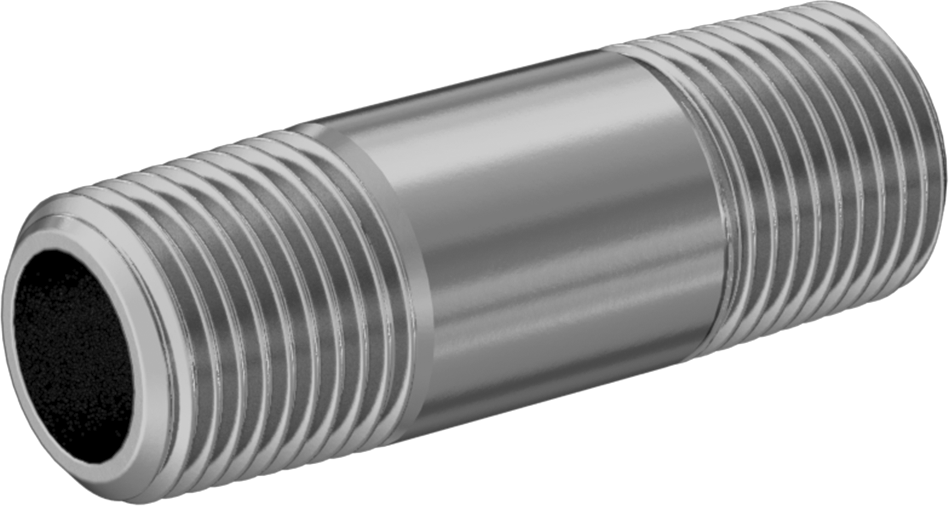 Kalın Cidarlı Pirinç Dişli Boru Nipeli, Her İki Ucu Dişli, 1/2 NPT, 2-1/2" Uzunluk