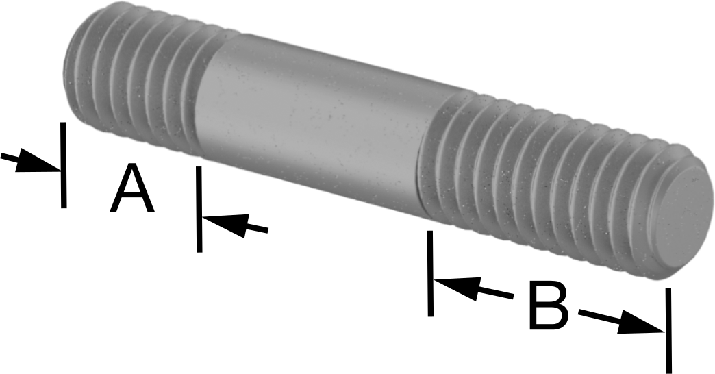 Her İki Ucu Dişli Titreşime Dayanıklı Montaj Saplaması, Çelik, 5/8"-11 Diş Boyutu, 7/8“ x 1-1/2” Diş Uzunluğu, 6 inç Uzunluk