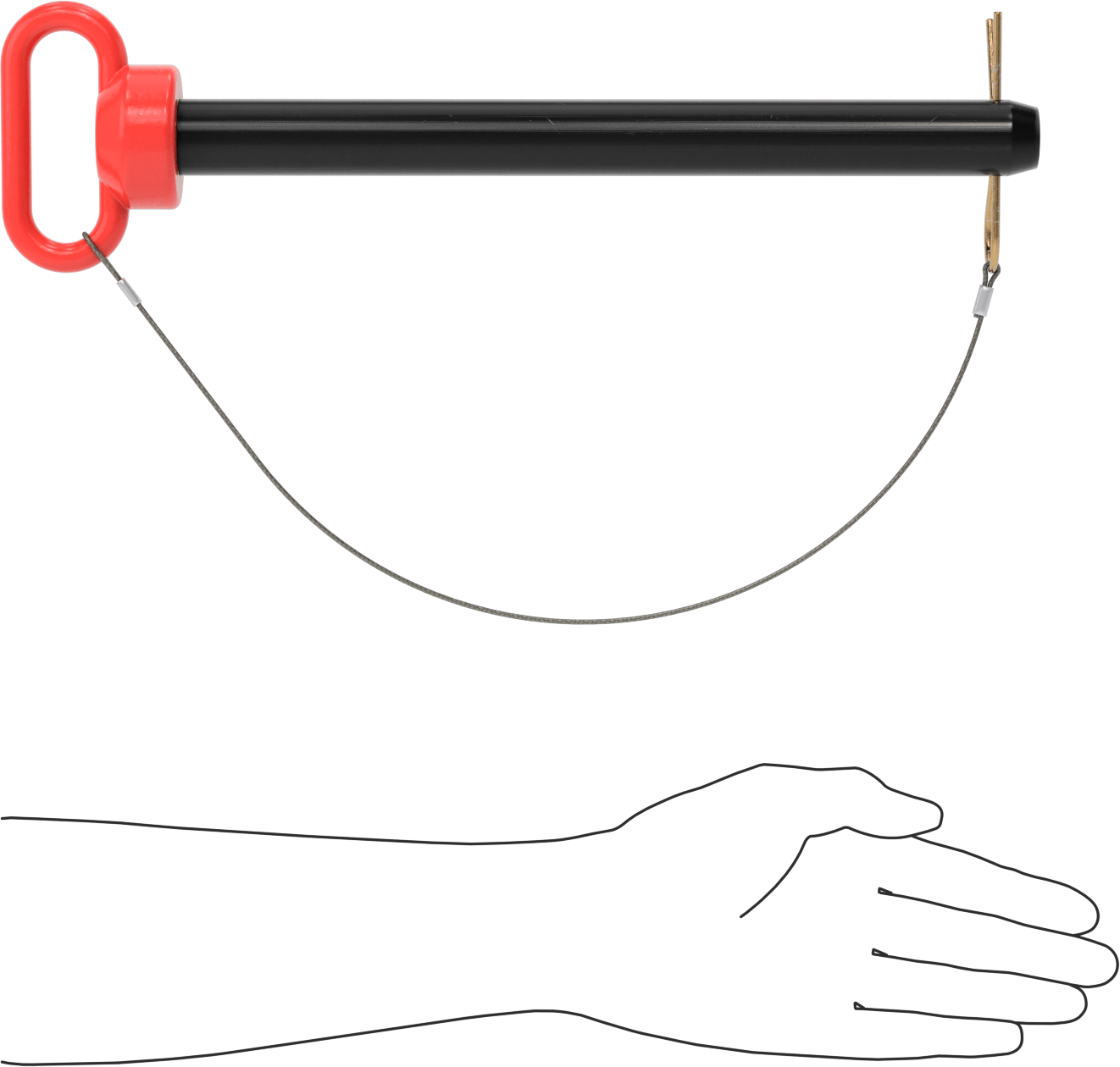 Bağlı Döngü Tutucu Çatal Pimi, 1004-1045 Karbon Çelik, 1-1/8" Çap, 12" Kullanılabilir Uzunluk
