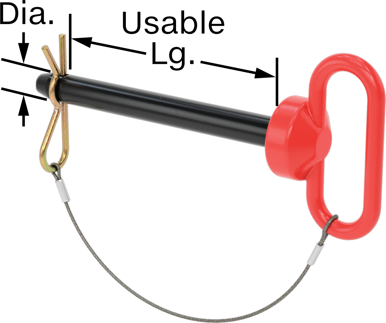Bağlı Döngü Tutucu Çatal Pimi, 1004-1045 Karbon Çelik, 5/8" Çap, 5-1/2" Kullanılabilir Uzunluk