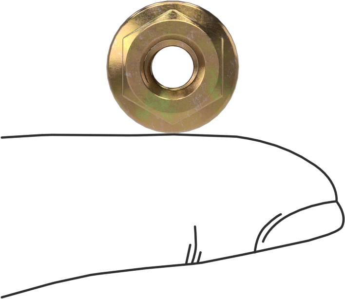 Çinko-Sarı-Kromat Kaplı Flanş Somunu, Yüksek Mukavemetli Çelik, 1/4"-20 Diş Boyutu