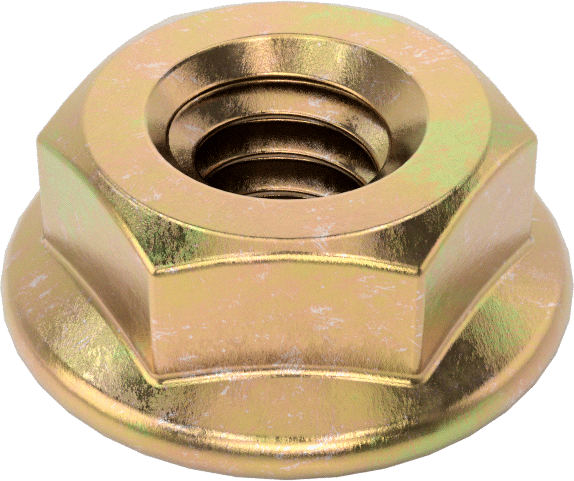 Çinko-Sarı-Kromat Kaplı Flanş Somunu, Yüksek Mukavemetli Çelik, 1/4"-20 Diş Boyutu