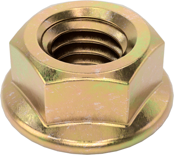 Çinko-Sarı-Kromat Kaplı Flanş Somunu, Yüksek Mukavemetli Çelik, 3/8"-16 Diş Boyutu