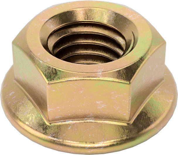 Çinko-Sarı-Kromat Kaplı Flanş Somunu, Yüksek Mukavemetli Çelik, 1/2"-13 Diş Boyutu