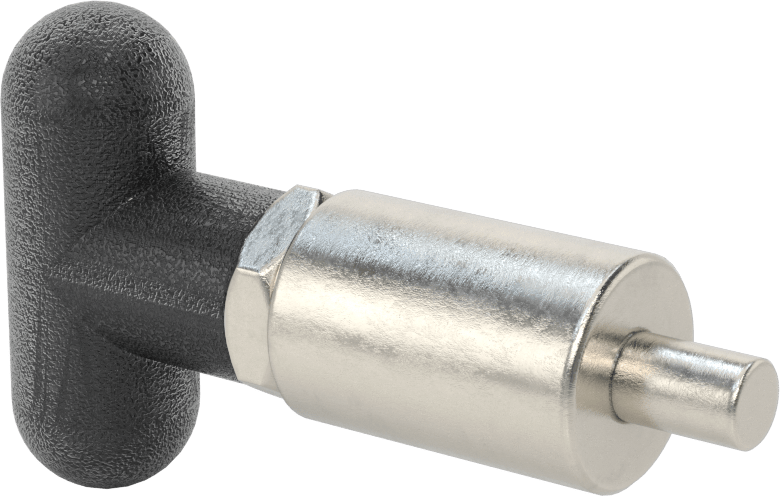 18-8 Paslanmaz Çelik Kaynaklı Geri Çekilebilir Yaylı Piston, T-Saplı, Kilitleme, 1,5 inç Uzunluk, 0,375" Çap, 0,563 inç Uzun Burun