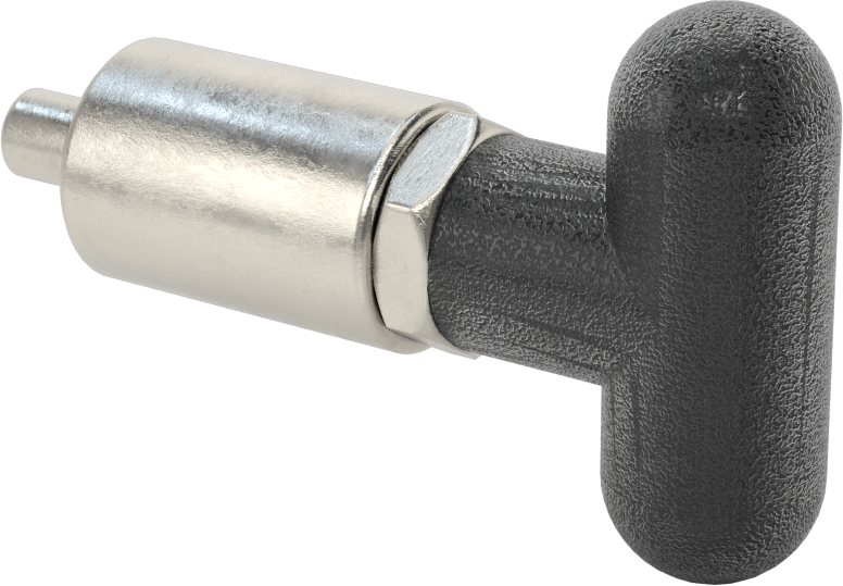 18-8 Paslanmaz Çelik Kaynaklı Geri Çekilebilir Yaylı Piston, T-Saplı, Kilitleme, 1,5 inç Uzunluk, 0,375" Çap, 0,563 inç Uzun Burun