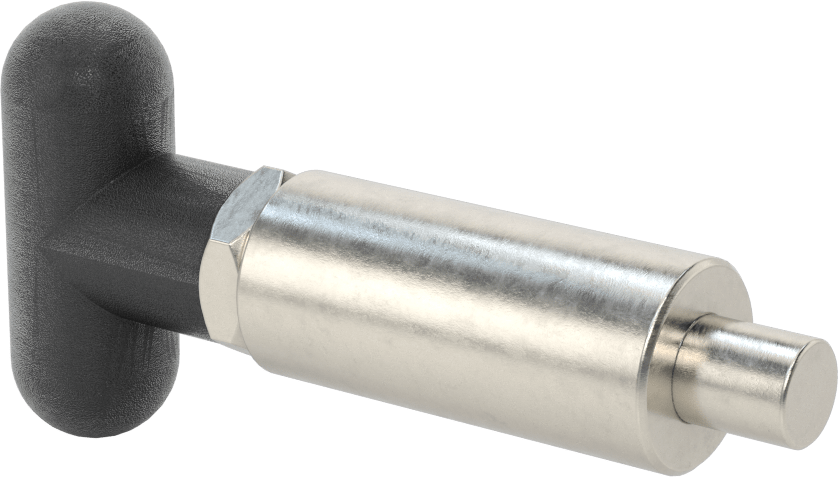 18-8 Paslanmaz Çelik Kaynaklı Geri Çekilebilir Yaylı Piston, T-Saplı, Kilitleme, 2,25 inç Uzunluk, 0,5 inç Çap, 0,563 inç Uzun Burun