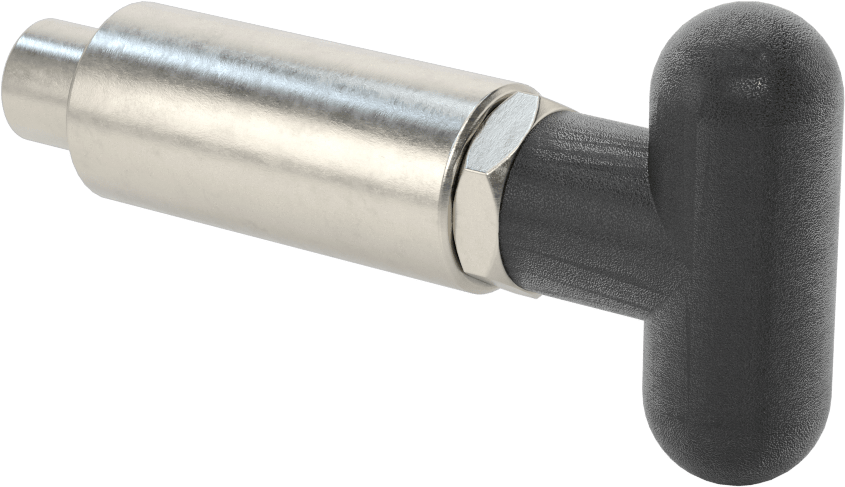 18-8 Paslanmaz Çelik Kaynaklı Geri Çekilebilir Yaylı Piston, T-Saplı, Kilitleme, 2,25 inç Uzunluk, 0,625“ Çap, 0,563” Uzun Burun