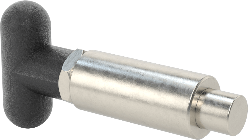 18-8 Paslanmaz Çelik Kaynaklı Geri Çekilebilir Yaylı Piston, T-Saplı, Kilitleme, 2,25 inç Uzunluk, 0,625“ Çap, 0,563” Uzun Burun