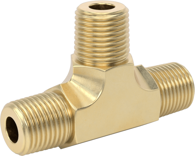 Hassas Aşırı Basınçlı Pirinç Boru Bağlantı Parçası, T Konektörü, 1/8 NPT Erkek