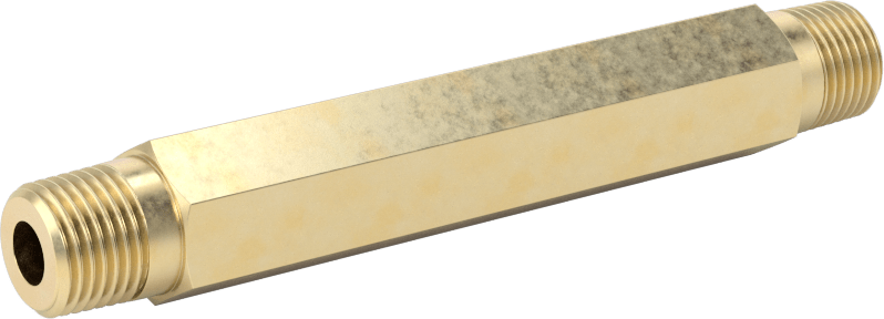 Hassas Aşırı Basınçlı Pirinç Boru Bağlantı Parçası, Altıgen Başlı Düz Bağlantı Elemanı, 1/8 NPT Erkek, 3" Uzunluk
