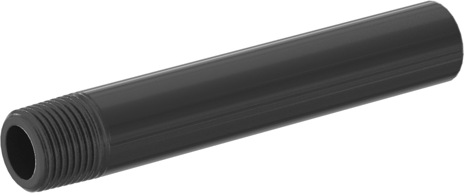 Su için Kalın Cidarlı Koyu Gri PVC Boru Nipeli, Bir Ucu Dişli, 3/8 NPT, 4" Uzunluk
