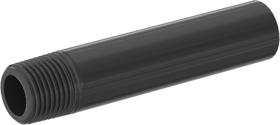 Su için Kalın Cidarlı Koyu Gri PVC Boru Nipeli, Bir Ucu Dişli, 1/2 NPT, 4" Uzunluk