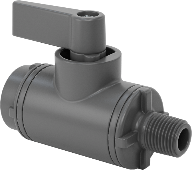 İçme Suyu için Kompakt Açma/Kapama Vanası, Gri PVC Gövde, 1/8 NPT Dişi x 1/8 NPT Erkek