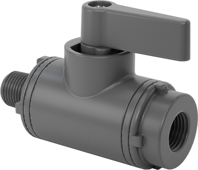 İçme Suyu için Kompakt Açma/Kapama Vanası, Gri PVC Gövde, 1/8 NPT Dişi x 1/8 NPT Erkek