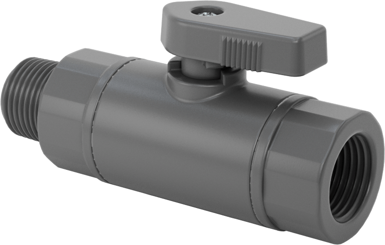 İçme Suyu için Kompakt Açma/Kapama Vanası, Gri PVC Gövde, 3/8 NPT Dişi x 3/8 NPT Erkek