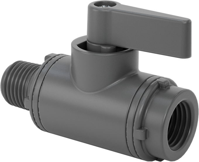 İçme Suyu için Kompakt Açma/Kapama Vanası, Gri PVC Gövde, 1/4 NPT Dişi x 1/4 NPT Erkek