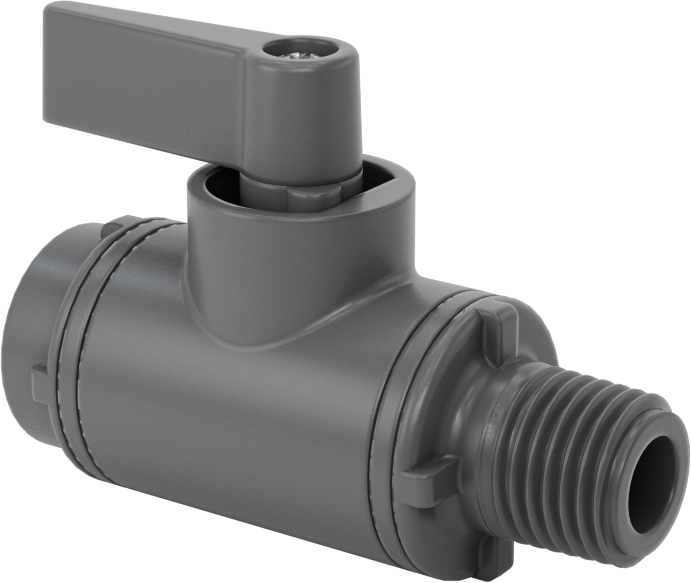 İçme Suyu için Kompakt Açma/Kapama Vanası, Gri PVC Gövde, 1/4 NPT Dişi x 1/4 NPT Erkek