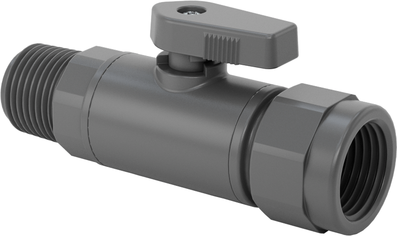 İçme Suyu için Kompakt Açma/Kapama Vanası, Gri PVC Gövde, 1/2 NPT Dişi x 1/2 NPT Erkek