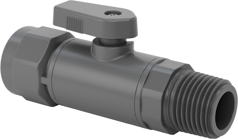 İçme Suyu için Kompakt Açma/Kapama Vanası, Gri PVC Gövde, 1/2 NPT Dişi x 1/2 NPT Erkek