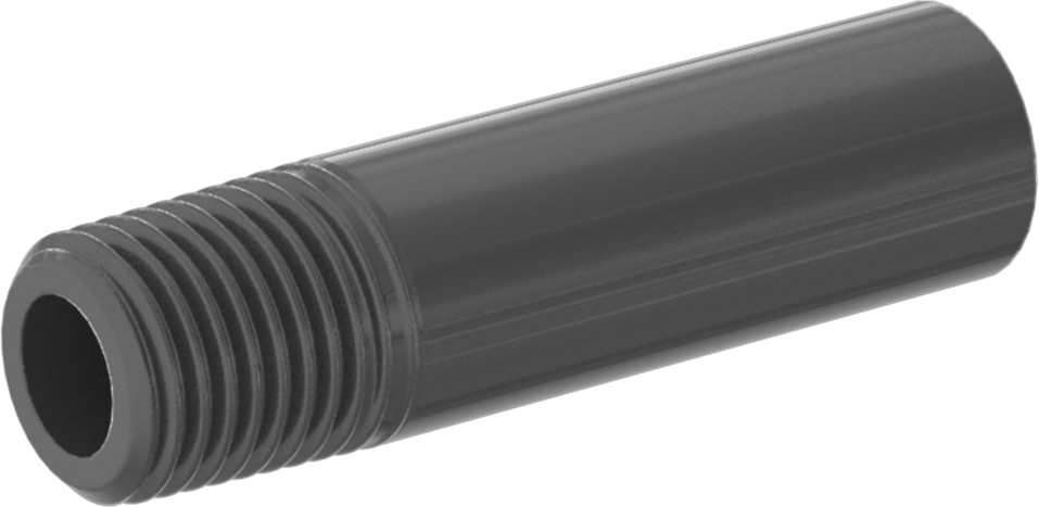 Su için Kalın Cidarlı Koyu Gri PVC Boru Nipeli, Bir Ucu Dişli, 1/4 NPT, 2" Uzunluk
