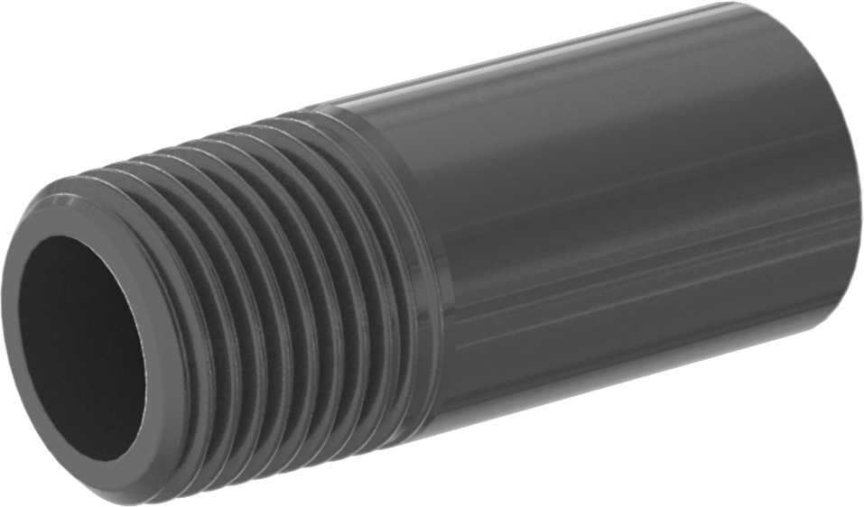 Su için Kalın Cidarlı Koyu Gri PVC Boru Nipeli, Bir Ucu Dişli, 1/2 NPT, 2" Uzunluk