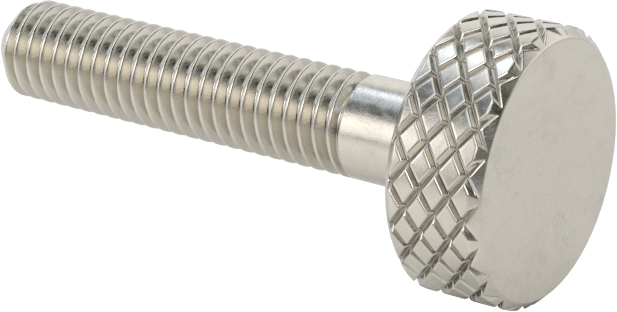 Tırtıllı Başlı Parmak Vidası, Paslanmaz Çelik, Düşük Profilli, Kısmi 10-32 Diş, 1" Uzunluk, 1/2" Çap