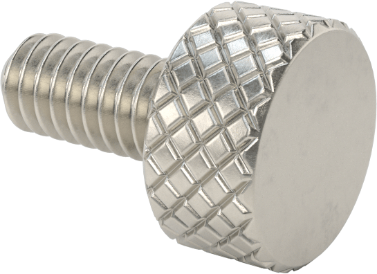 Tırtıllı Başlı Parmak Vidası, Paslanmaz Çelik, Düşük Profilli, 8-32 Diş Boyutu, 3/8" Uzunluk, 3/8" Çaplı Başlık