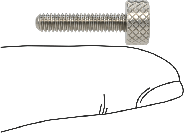 Tırtıllı Başlı Parmak Vidası, Paslanmaz Çelik, Düşük Profilli, 8-32 Diş Boyutu, 3/4" Uzunluk, 3/8" Çaplı Başlık