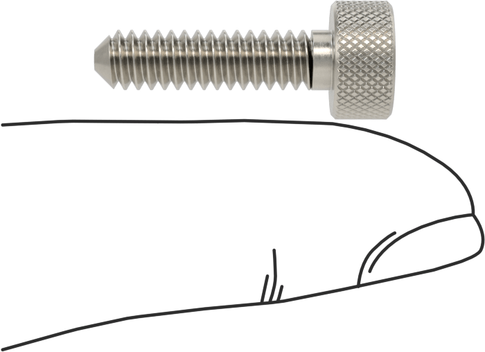 Tırtıllı Başlı Parmak Vidası, Paslanmaz Çelik, Düşük Profilli, 10-24 Diş Boyutu, 3/4" Uzunluk, 3/8" Çaplı Başlık