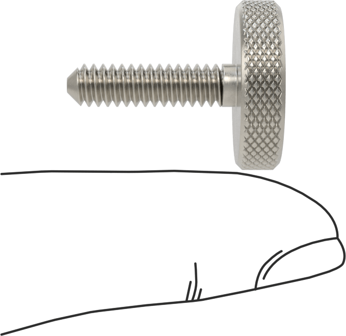 Tırtıllı Başlı Parmak Vidası, Paslanmaz Çelik, Düşük Profilli, 10-24 Diş Boyutu, 3/4" Uzunluk, 3/4" Çaplı Başlık