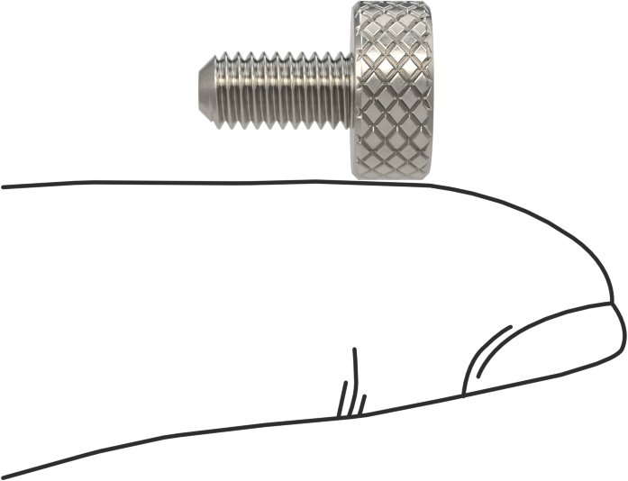 Tırtıllı Başlı Parmak Vidası, Paslanmaz Çelik, Düşük Profilli, 10-32 Diş Boyutu, 3/8" Uzunluk, 7/16" Çaplı Başlık