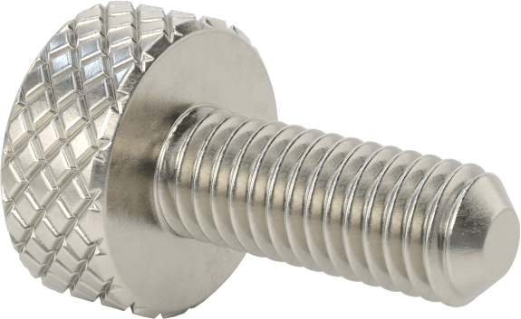 Tırtıllı Başlı Parmak Vidası, Paslanmaz Çelik, Düşük Profilli, 10-32 Diş Boyutu, 1/2" Uzunluk, 7/16" Çaplı Başlık