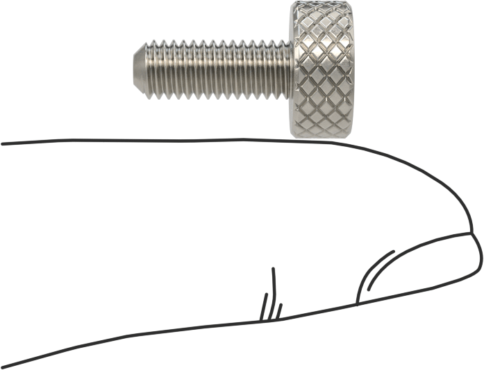 Tırtıllı Başlı Parmak Vidası, Paslanmaz Çelik, Düşük Profilli, 10-32 Diş Boyutu, 1/2" Uzunluk, 7/16" Çaplı Başlık
