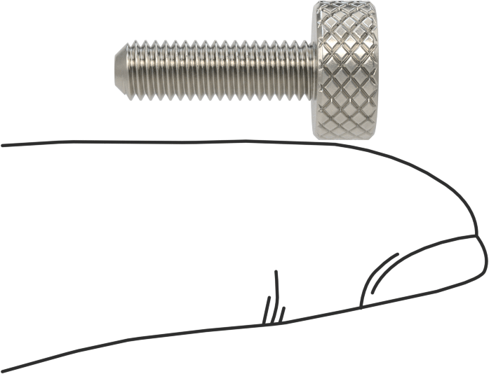 Tırtıllı Başlı Parmak Vidası, Paslanmaz Çelik, Düşük Profilli, 10-32 Diş Boyutu, 5/8" Uzunluk, 7/16" Çaplı Başlık