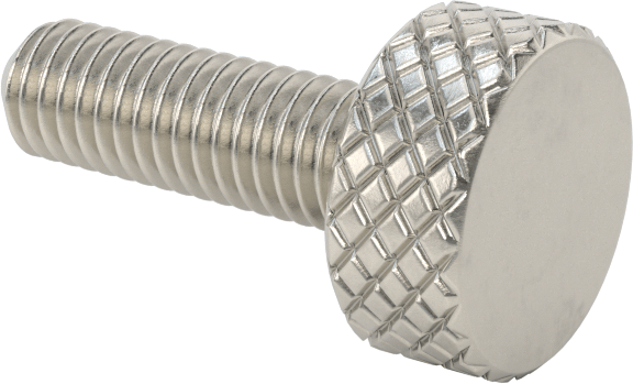 Tırtıllı Başlı Parmak Vidası, Paslanmaz Çelik, Düşük Profilli, 10-32 Diş Boyutu, 5/8" Uzunluk, 7/16" Çaplı Başlık