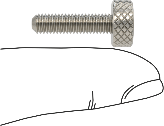Tırtıllı Başlı Parmak Vidası, Paslanmaz Çelik, Düşük Profilli, 10-32 Diş Boyutu, 3/4" Uzunluk, 7/16" Çaplı Başlık